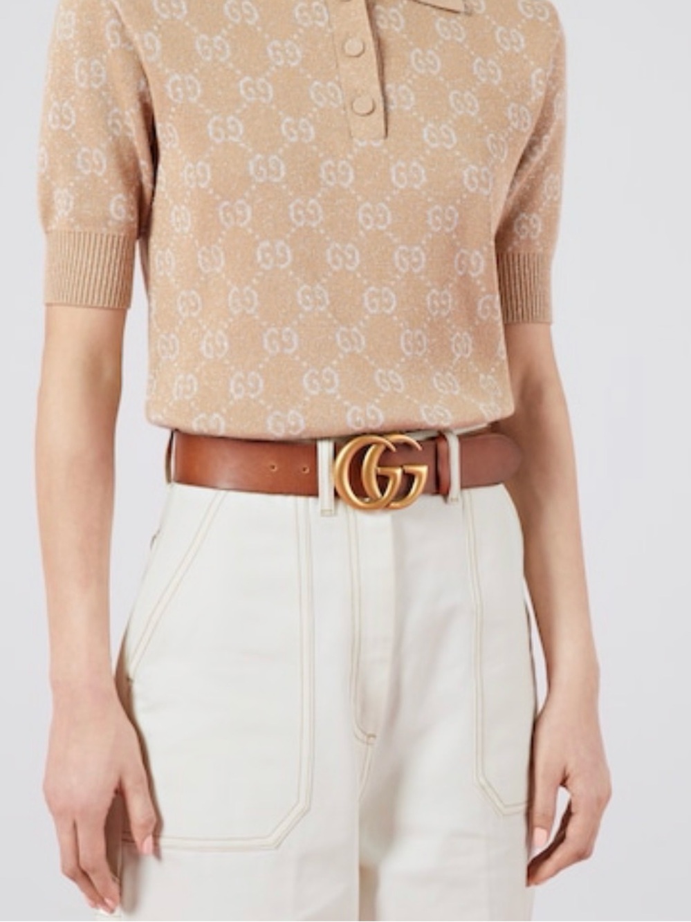 Gucci Brown Leather Belt with Gold Double G Buckle - Picture 2 of 14